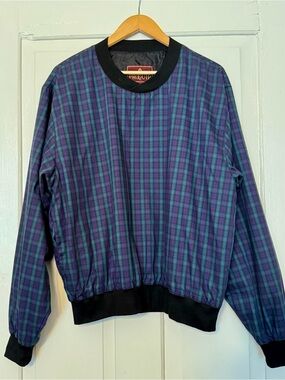 Men's Plaid Crewneck Jacket - Blue & Green